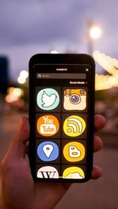 Mobile application showing social media integration options